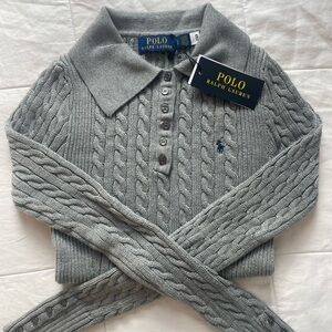 Polo by Ralph Lauren Gray Cable Knit Polo Sweater